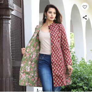 Winter Cotton Bohemian Reversible Quilted Jacket Long-Length Sweater Size Large